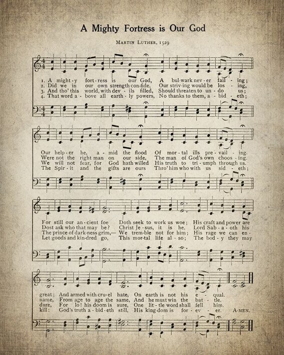 A Mighty Fortress is Our God Hymn Print Sheet Music Art