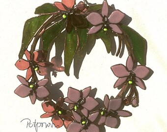 Glass wreath orchid/Blumen in rose/Stained glass/Tiffany art/Window image/Stained glasses/Caboschon decor/Suncatcher