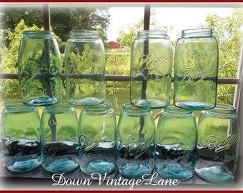 10 Blue Ball Mason Sloped Shoulder Canning Jars Quart Size