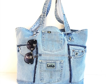 DENIM BAG, LOIS Recycled jeans bag, jeans tote, denim tote, shoulder bag, large bag, blue handbag, beach bag,shopper, casual bag