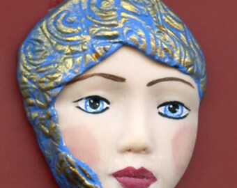 Polymer Clay One of a Kind Detailed Face Cab with texture Un Drilled BMC 1