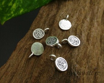 Handmade Om Silver Charm,Om Disc Charm, Circular Om Charms,approx: 8.5mm.dia,2 pcs.