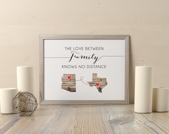 The Love Between Family Knows No Distance Custom Print, Personalized Gift For Family, Custom Location, Family Keepsake, Rustic - (D255)