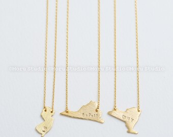 Personalized State Necklace- New Jersey, Virginia, New York/ Hand Stamped Necklace, Custom Necklace, Best Friends, Birthday Mom Gift NCR061
