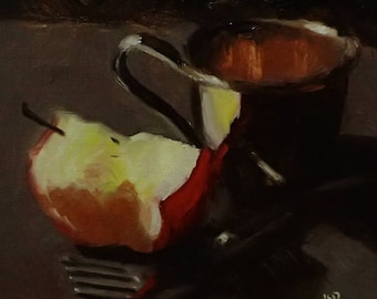cup & apple - original oil painting