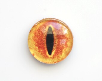 20mm handmade glass eye cabochon - orange cat or dragon eye - standard profile