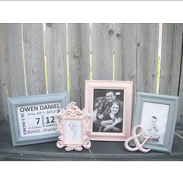 Nursery Decor PICTURE FRAMES Baby Pink and Grey Shabby
