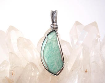 Amazonite Pendant ~ Handcrafted with Eco-Recycled Sterling Silver ~ Handcut Natural Aqua Gemstone ~ Crystal Talisman ~ Soothing Energy