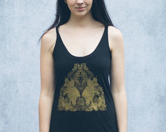 Gold Fox Pups Heather Black Racerback Women's Tank