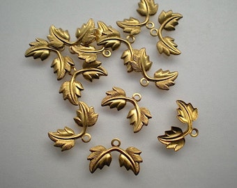 12 tiny brass double leaf charms No. 2