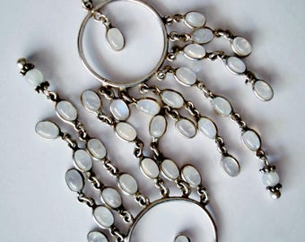 Sterling Silver Genuine Rainbow Moonstone Chandelier Earrings ~ For Pierced Ears, Drop Dead Gorgeous! Fabulous Condition, Hallmarked
