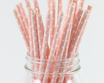 Paper Straws - Pale Pink Polka Dot Straws - 8 Inches - Perfect for Parties, Events & More - Fast Shipping! Frozen Dessert Supplies
