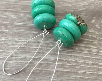 GREEN EARRINGS Green TURQUOISE Earrings Long Green Earrings Green Gemstone Earrings Tribal Earrings Green Dangle Earrings Statement Earrings