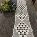 Antique Italian tablecloth filet lace crochet table runner hand made white 50s scalloped edges Euro chic home decor lace curtain 53" by 10"