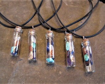 Chakra Semi-Precious Rainbow Gems Bottle Necklace