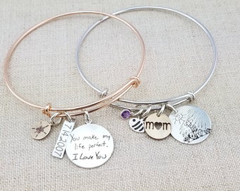Personalized Bracelet · Mom Gift · Handwriting Jewelry · Personalized Bangle Bracelet · Adjustable Bangle · Kids Drawing · Mother's Day Gift