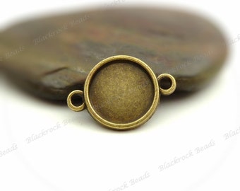 Bulk 30 Cabochon Connector Settings Antique Bronze Tone - Fits 8mm Cab, Round Bezel Trays, Cameo Base, Pendant Blank, 2 Loops - BA35