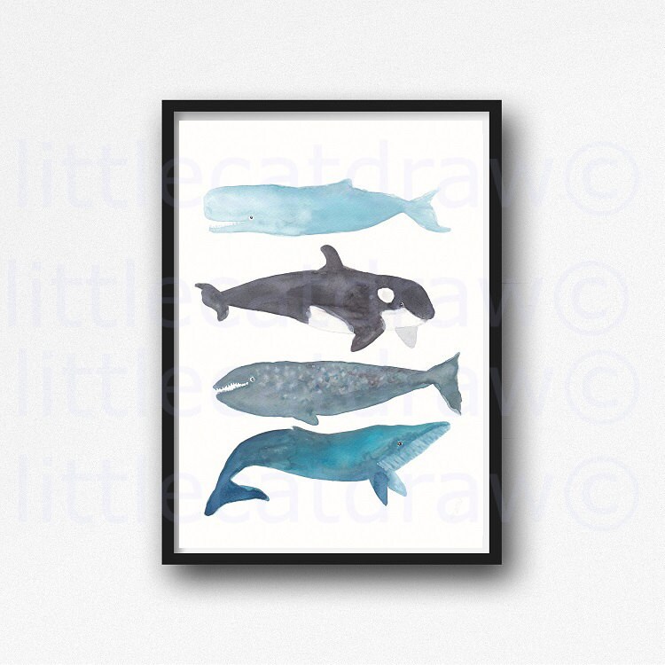 Whale Print Watercolor Painting Bathroom Wall Decor Zoom