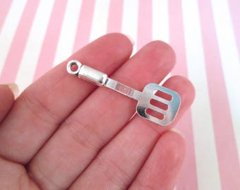 4 Silver Spatula Charms, Cooking Charms, Spatula Pendant, DH77