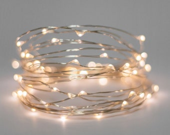 Fairy lights - Battery light string - silver copper wire & warm white lights - wedding decor - wedding lights - christmas lights - 5 / 10