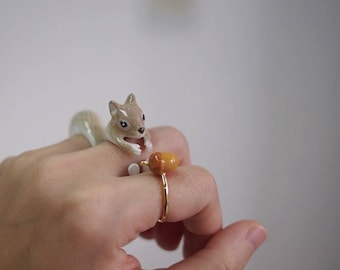 Squirrel Ring Set -Animal Jewelry -Three pieces Ring Collection- Handcraft Jewelry-Birthday Gift