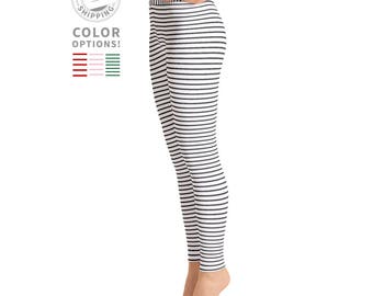 White & Black Striped Leggings | Yoga Leggings | Yoga Pants | Workout Leggings | Women's Leggings | Yogawear | Yogagear | Loopy Jayne