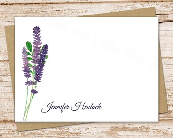 personalized stationery . lavender note cards . lavender stationery . floral, botanical notecards . folded stationary . set of 8