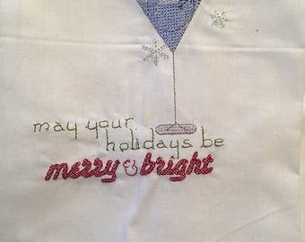 Snowman Martini Embroidered Flour Sack Towel