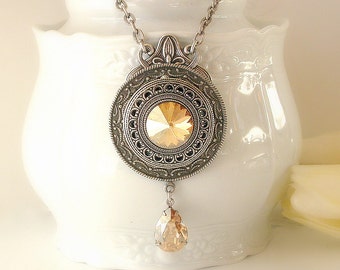 Golden Shadow Swarovski Crystal Necklace - Victorian Silver Pendant - Victorian Gothic Jewelry