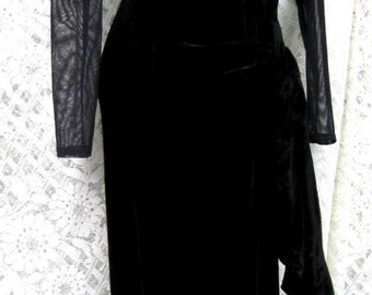 1980s prom dress, Light weight SPRING Formal dress, Black Tadaski Velvety Soft light fabric Gown sheer black dress, Jet Black prom dress