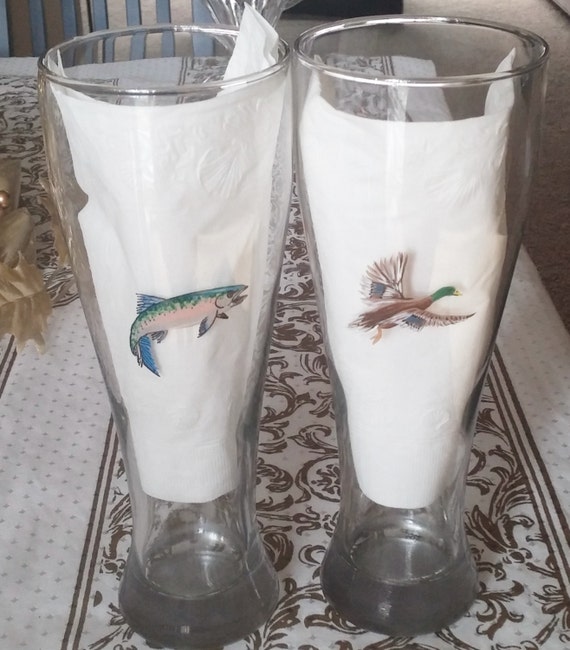 Duck Hunting and Sports fish hand painted pilsner glasses
