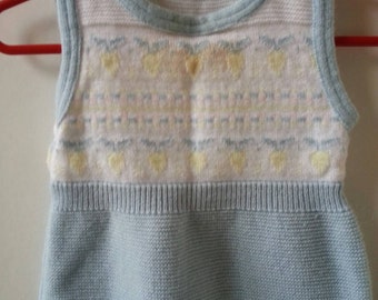 Vintage one piece knit overalls, baby blue