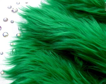 Green faux fur 2" pile, green craft squares, green fursuit fur, green cosplay fur, green long pile faux fur, shag fur, faux fur, green fur
