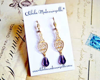Vintage inspired earrings glass beads and art nouveau filigree, vintage earrings, gatsby earrings, downton abbey earrings