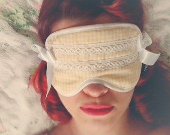 Yellow Gingham Vintage Inspired Lolita Sleep Mask by BlancheOfArts