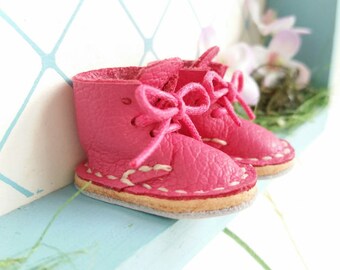Lace Up Shoes Mini Leather Fuchsia Dark Pink Lace Up Boots For Neo Blythe Doll Azone Pure Neemo M S Body Hand Made By MizuSGarden