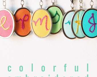 Hand Embroidered. Initial Necklace. Personalized Jewelry. Hand Embroidery. Mommy Necklace. Colorful Initial Charm Necklace. Gifts Under 50.