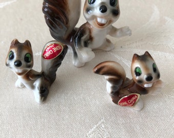 Miniature Bone China Family of Squirrels
