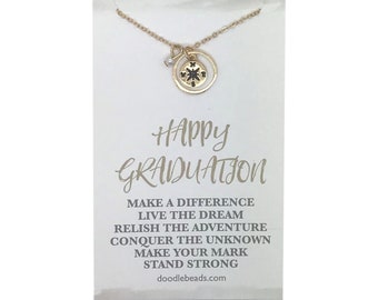 Compass necklace, gold or silver- graduation gift for her, graduate gift, college graduation, happy graduation carded gift