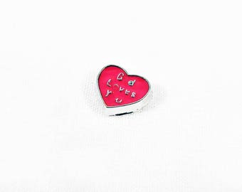 ICI13 - Small charm heart red "God Loves You" to stick or to insert Charms Flottants coaster
