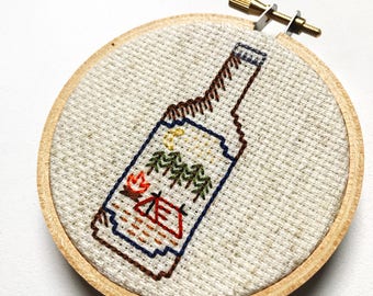 Camping Beer Bottle. Backstitched and Mini!