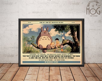My Neighbor Totoro Poster - Quote Retro Movie Poster - Movie Print, Film Poster, Wall Art, Miyazaki Print, Totoro Print