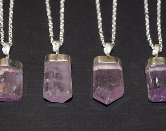 Kunzite Necklace, Pink Kunzite Pendant, Sterling Silver Necklace