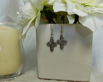 Silver with black cross earrings