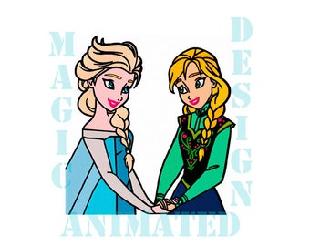 Anna and Elsa Frozen Machine Embroidery Design in 4 sizes ---Instant download---