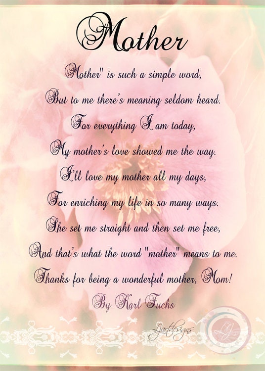 Digital Mother's Day Card with Poem Birthday Print