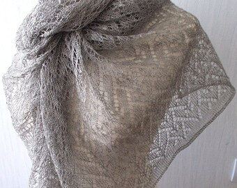 Grey Linen Scarf Lace Shawl Knitted Natural Summer Wrap for Women