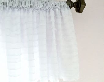 White Ruffled Curtain Valance- White Ruffle Window Treatment, Baby Girls Nursery- White Valance- White Ruffle Valance, Kitchen Valance