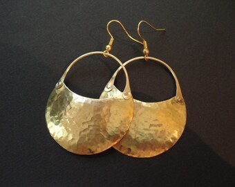 Hammered Bronze Hoop Earrings Modern Cold Connection Brass Earrings Unique Contemporary Statement Boho Look Mtalwork Earrings