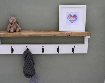 Shabby Chic Wooden Coat Rack With Shelf Solid Wood Vintage Rustic Antique Cast Iron Hooks Coat Rack and Shelf Coat Hooks And Shelf